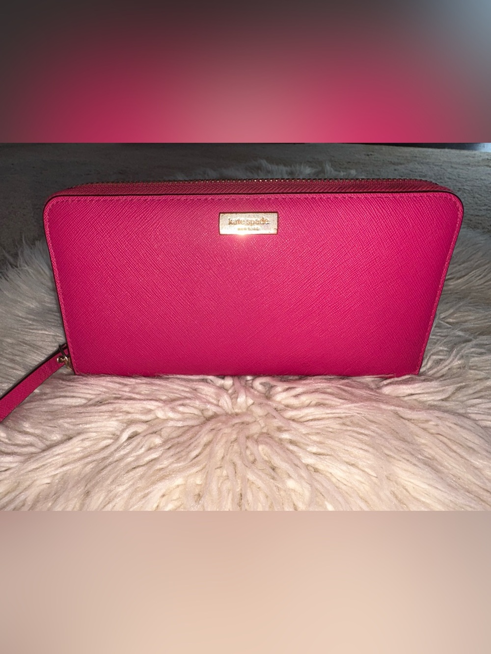 Kate Spade New York Hot Pink Saffiano Leather Zip Around Large Wallet